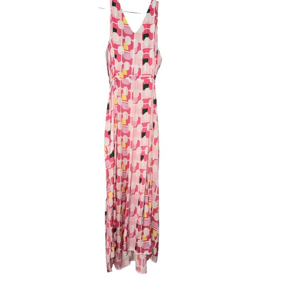 Soma Weekend Pink Geometric Maxi Dress V-Neck Tie Waist XL built in bra pockets - Picture 11 of 11